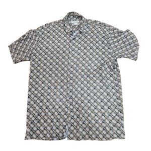 FELDINI Shirt Mens Button Up Geometric Blue‎ Green Casual Size XL